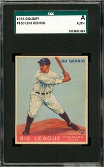 1933 Goudey #160 Lou Gehrig – SGC Authentic